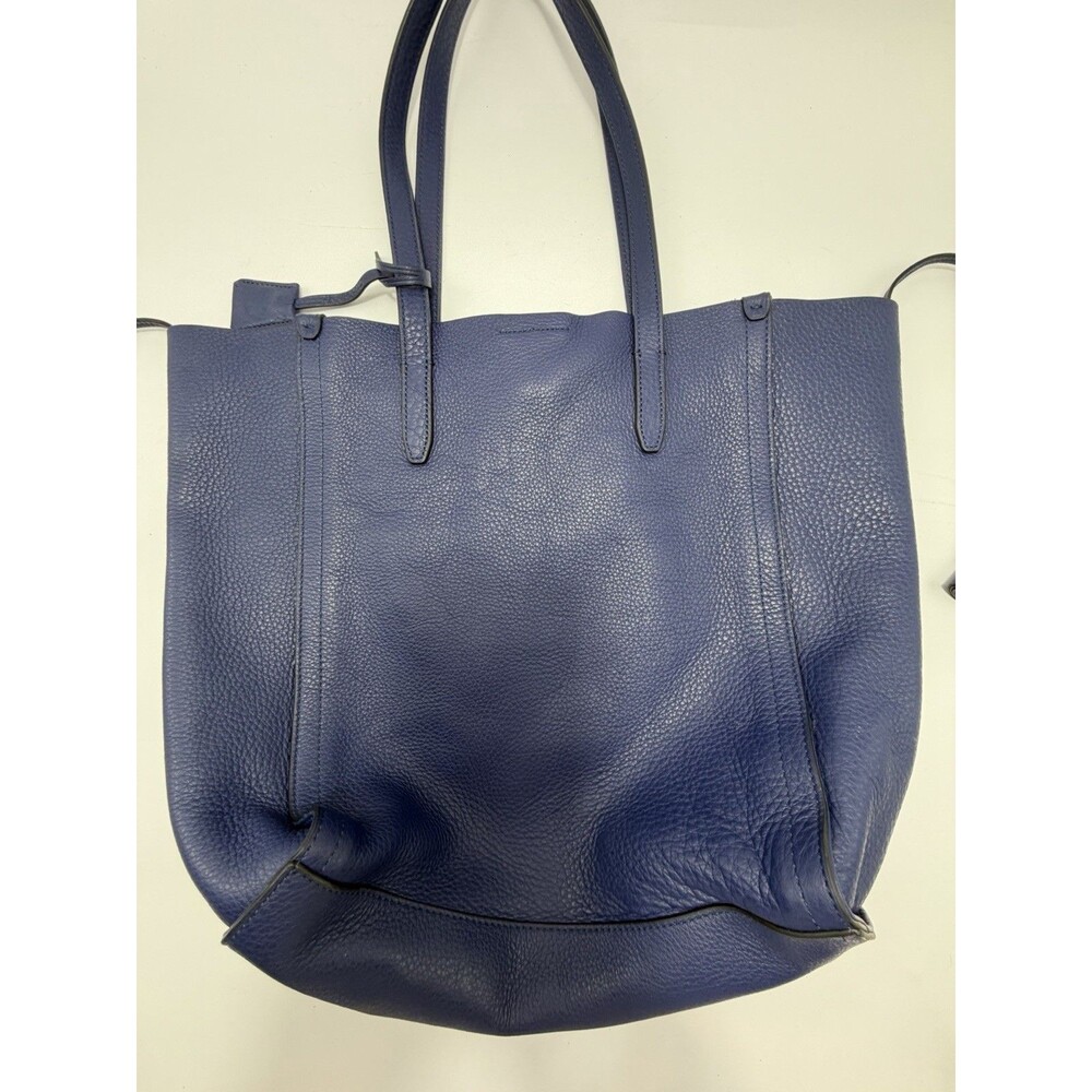 J.Crew Blue Pebbled Leather Shoulder Bag Carry All Tote Large 17”x14”x4” Preown